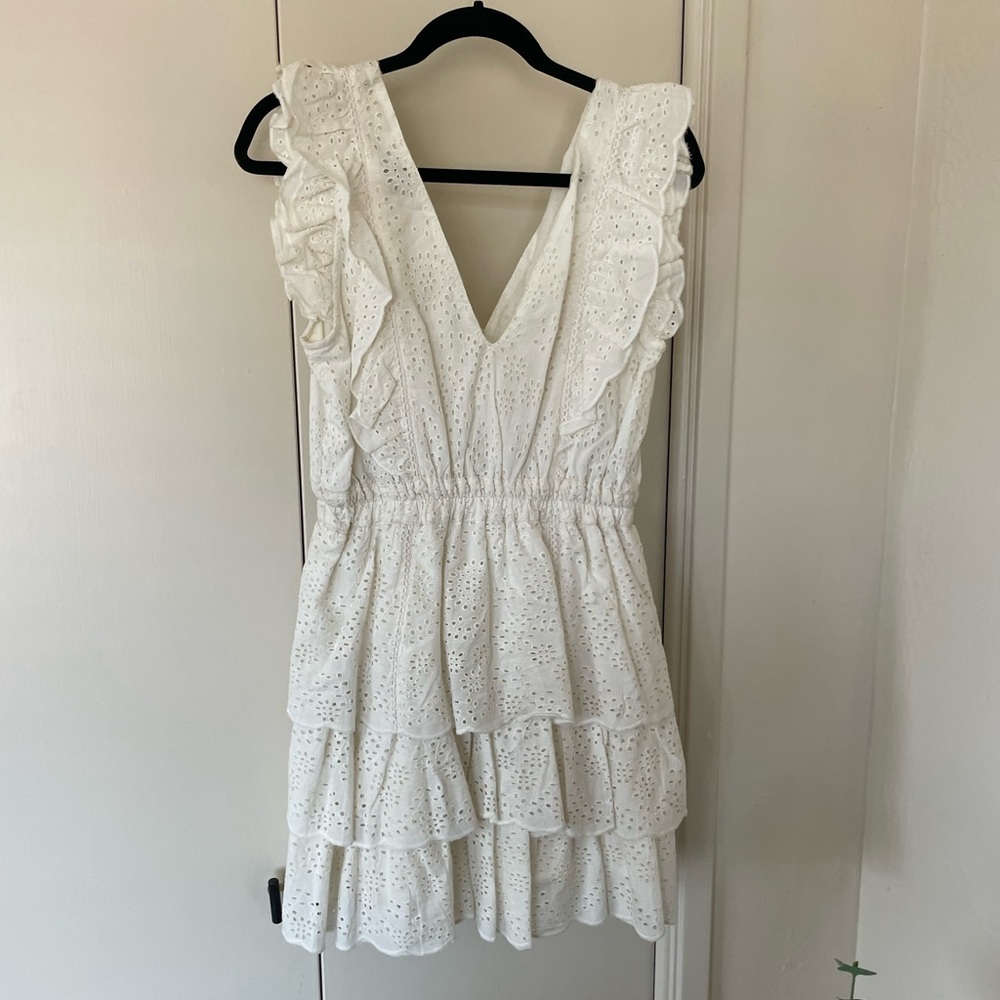 Love the Label White Eyelet Tiered Ruffle Mini Dress Boho XS
